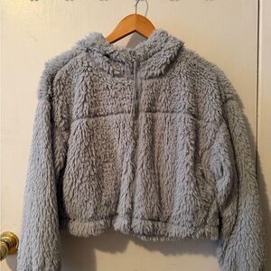 Blue Cropped Teddy Jacket